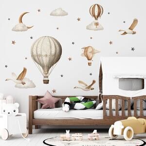 HJKlove Hot Air Balloon Nursey Walls Decals Birds, Clouds & Stars New